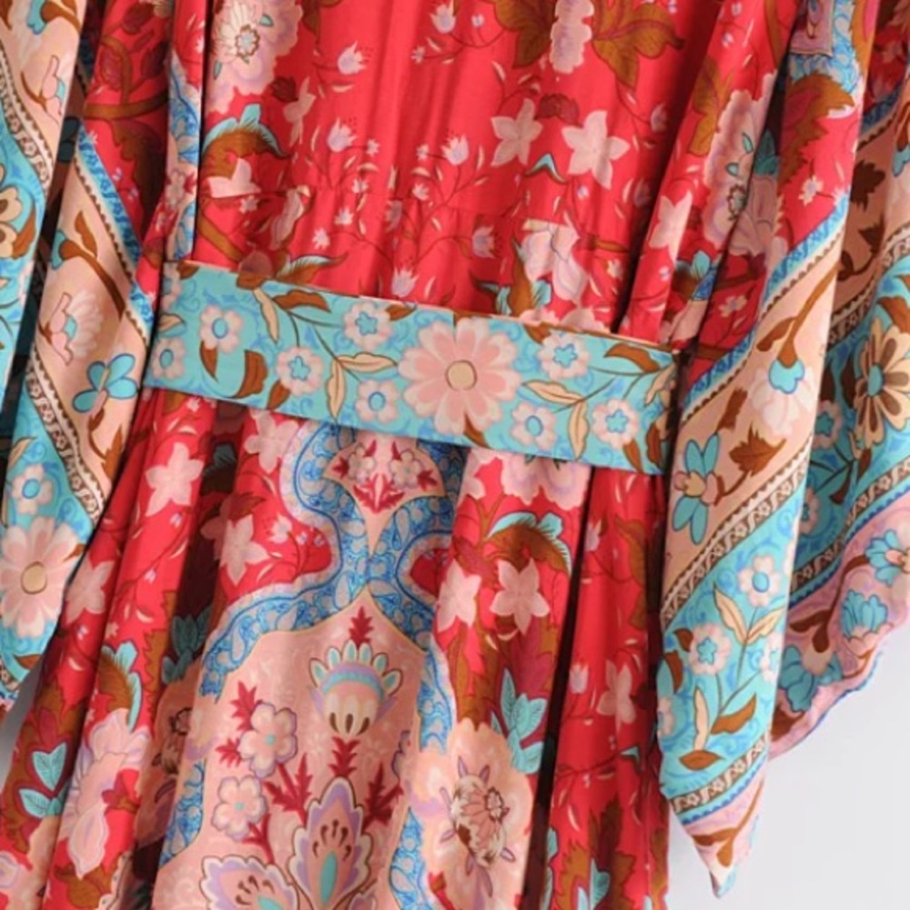 SOLD OUT Red Floral Gypsy Kimono Duster Maxi Dress - Picture 16 of 16